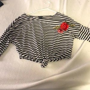 Striped crop top with flower detail